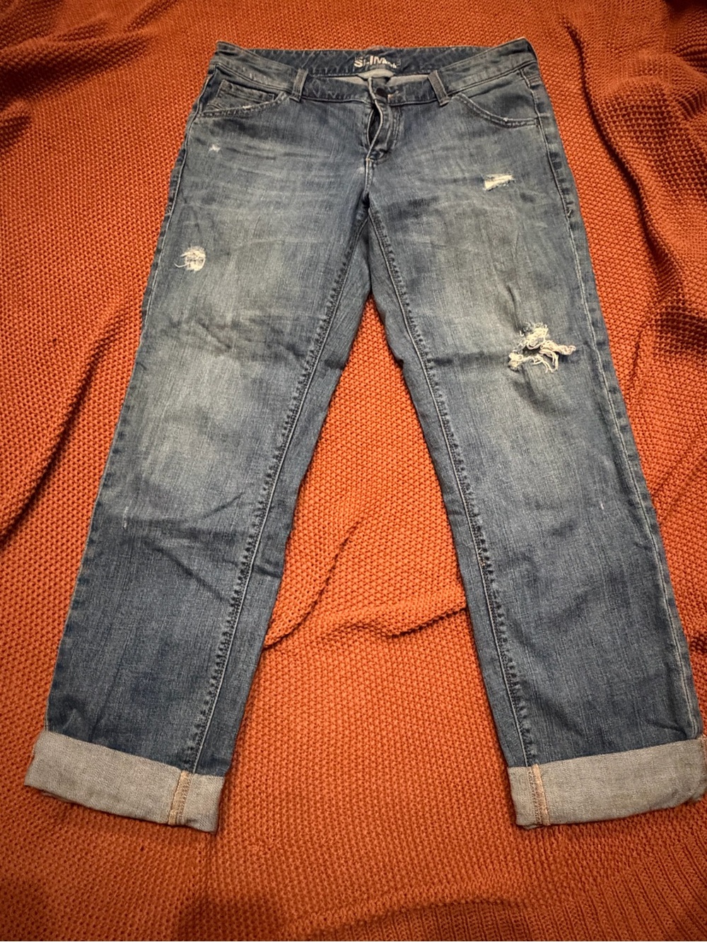 New York & Company Blue Distressed Boyfriend Jeans